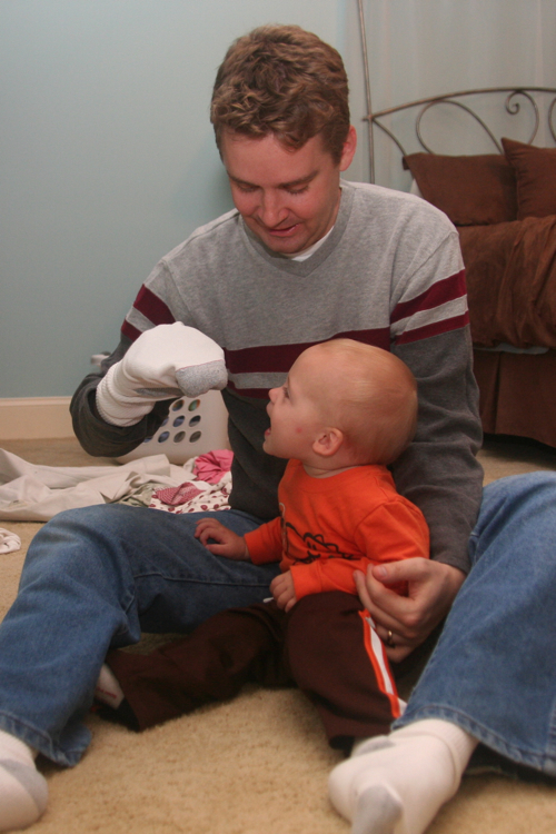 dad with a sock puppet